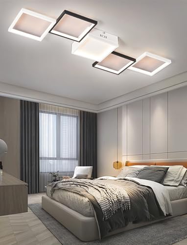 Plafonnier LED pour chambre à coucher, lustre carré noir variable avec télécommande salon - 2