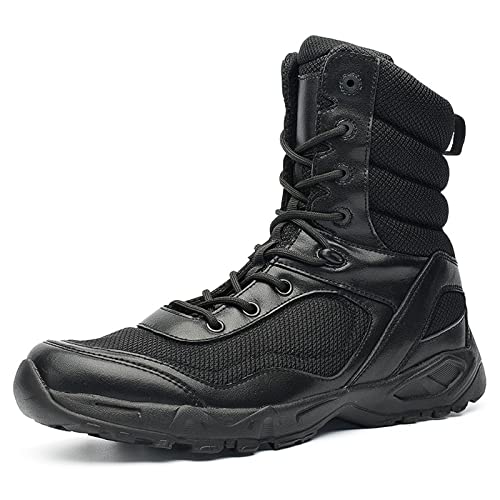 YUHAI Botas Militares Transpirables para Hombre, Botas de mochilero para Senderismo al Aire Libre, Botas Ligeras con Cordones y Cremalleras Laterales,Black-41(UK7.5) Cover