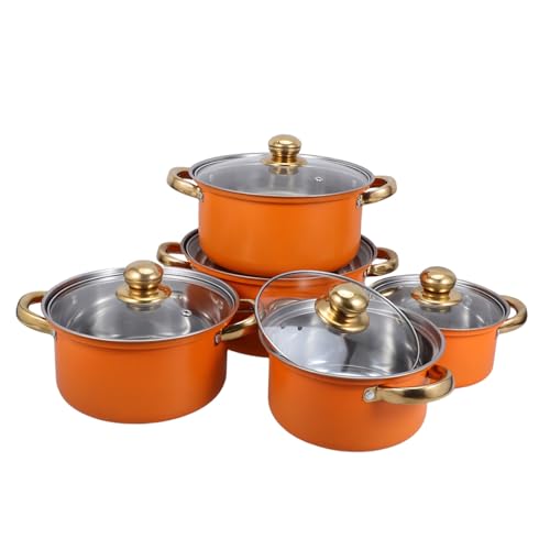 ABOOFAN 5 juegos Utensilios de Cocina Acero Inoxidable con Tapas de Vidrio Resistentes al Calor Ollas y Cacerolas con Base Gruesa para Distribución Uniforme de Calor para Mayoría de