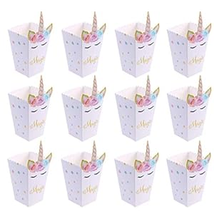 Formemory 12 stuks popcorndozen, eenhoorn, popcorn, snoep, collationbox, feestsnoepcontainers, behandelen kartonnen doos…