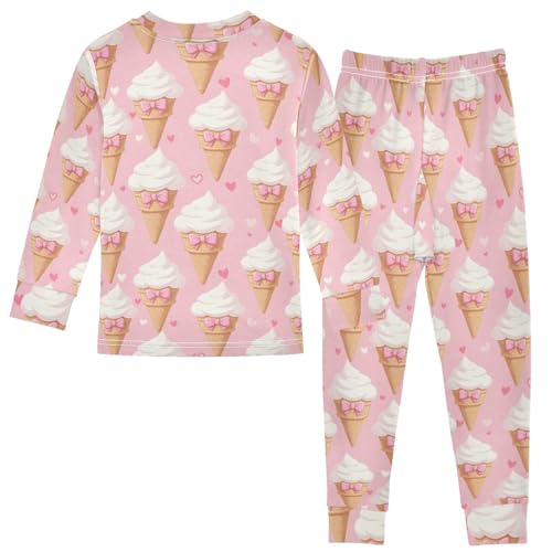 ALAZA Bow Ice Cream Heart Love 2 Piece Pajama Set Long Sleeve Top and Pants Sleepwear Unisex2