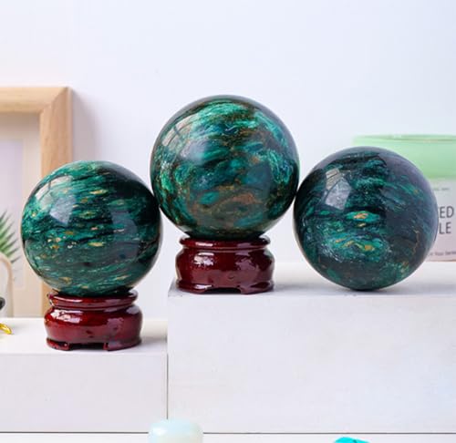 Esfera de mica verde de 55-60mm con soporte de madera para decoracion 8