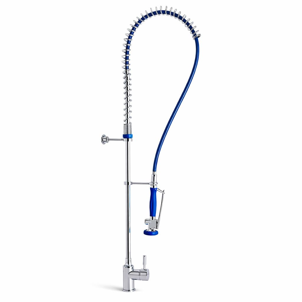 Genebre - Grifo Columna Prelavado Profesional 1705 04 | Grifo Industrial Monomando con Ducha Extraíble | Cocina Profesional y Hostelería | Columna Alta con Muelle AISI 304 y Cartucho Cerámico D40