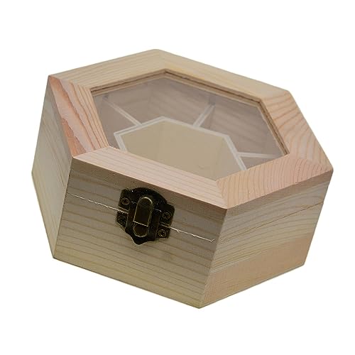 Boîte de rangement de bijoux en bois uni hexagonal avec couvercle en verre
