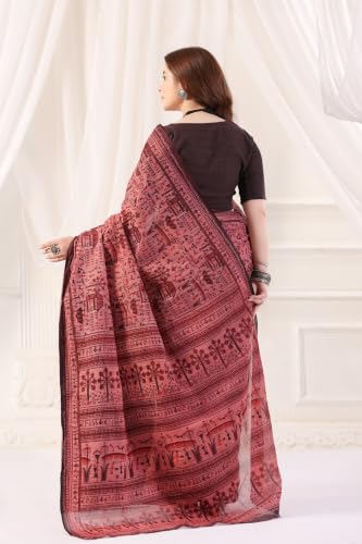 Image of TAMAIRA FASHION Off White Mulmul Pure Cotton Saree For Woman Warli Printed|Office Wear Daily Wear Sarees For Women Without Blouse Piece (Available in 21 Colours)