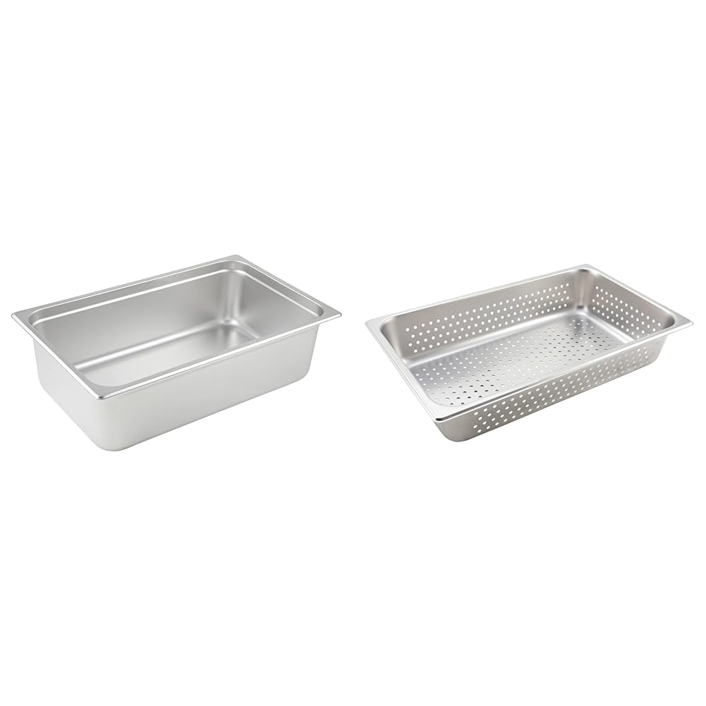 Winco Anti-Jamming Steam Pan and Perforated Pan Bundle, Full-Size x 6-Inch and 4-Inch