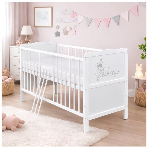 Baby Delux Babybett Gitterbett umbaubar Juniorbett Princess 60x120 Weiß inkl. Beißschienen