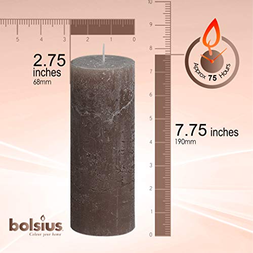Bolsius Rustic Taupe Unscented Pillar Candles - 2.75" X 7.5" Decoration Candles Set Of 3 - Clean Burning Dripless Dinner Candles For Wedding & Home Decor Party Restaurant Spa- Aprox (190/68M) #TOP1