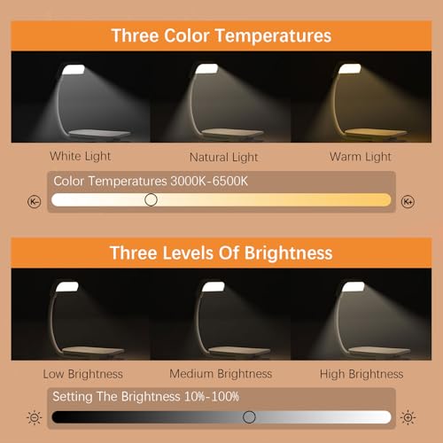 Choudao Tech Portable LED Reading Lights, Eye Caring 3 Color Temperatures and Dimming Brightness Book Lights, Lightweight USB Rechargeable Clip-On Lamp for Book Lovers Night Reading (White) — view 2