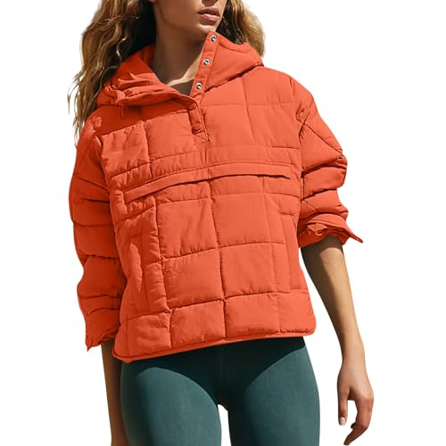 midelxp Women's Pullover Puffer Jacket Quilted Lightweight Long Sleeve Button Down Coats Warm Winter Outerwear with Pockets