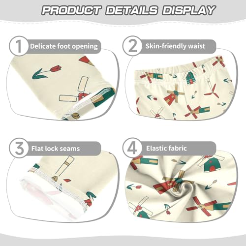 Girls Basic Leggings Baby Girls Pants Windmill Cartoon Soft Footless Stretchy Tights Pants 4-10Y3