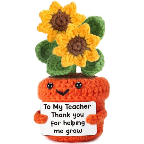 Teacher Appreciation Gift Handmade Crochet Sunflower Plant Cool Birthday Thank You for Helping Me Grow Graduation Last Day of School