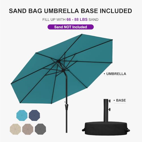 PURPLE LEAF Patio Umbrella with Base 10' UV Protection Pool, Turquoise Blue — view 2