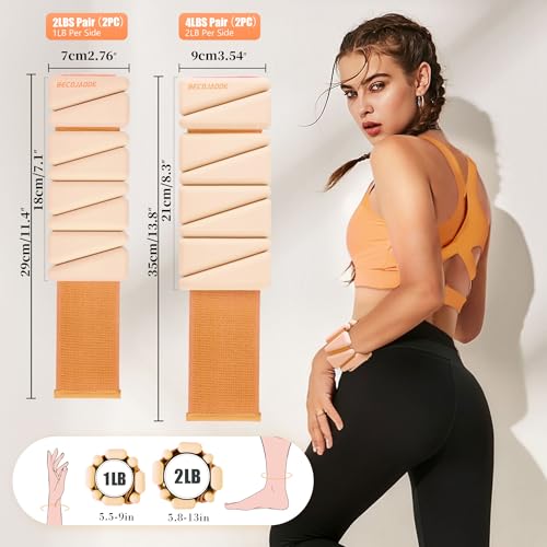 Image of BECOJADDE Ankle Weights for Women Wrist Weights Set of 2 (1 lb /2 lb Each) Adjustable Arm Leg Weight for Womens Men Suitable for Walking Swimming Running Pilates Yoga Gym