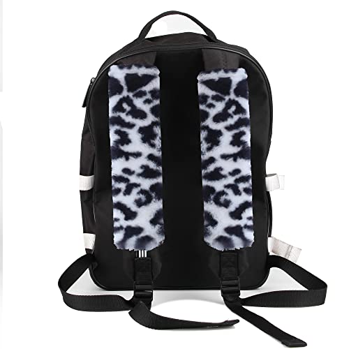 Amooca Soft Faux Sheepskin Seat Belt Shoulder Pad For A More Comfortable Driving, Compatible With Adults Youth Kids - Car, Truck, Suv, Airplane,Carmera Backpack Straps 2 Packs Black White Leopard #TOP3