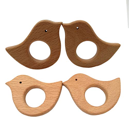 Alenybeby 10pcs Lovely Cartoon Wood Bird Teether Pure Natural Animal Shape Beech Wooden Teething Toys Handmade Pattern DIY Jewelry Making Necklace Pendant (Bird 10pcs)