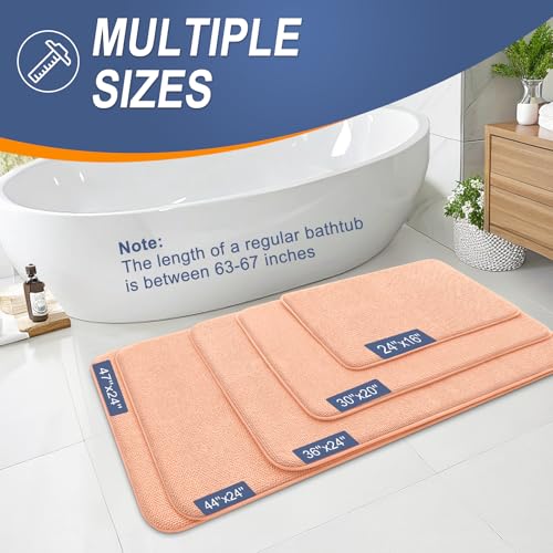 Image of OLANLY Thick Memory Foam Bath Mat Rug 30x20, Extra Soft Absorbent Bathroom Rug, Quick Dry Bath Mats, Non-Slip, Machine Washable Carpet for Bathroom, Tub and Shower, Home Decor Accessories, Peach