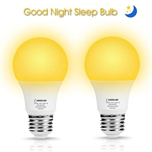 LED No Blue Light Bulbs, LOHAS A19 Sleep Aid Night Bulb, Dimmable 40 Watt Equivalent E26 Base LED Decorative Lighting, 6W LED 2500K Amber Yellow Light Bulb for Porch, Bedroom, Christmas, 2 Pack