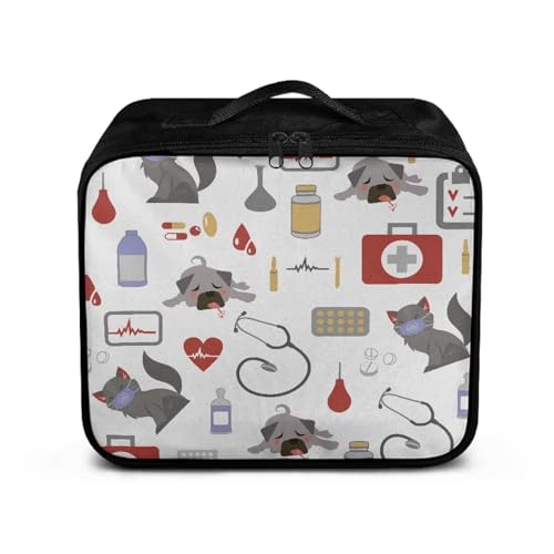 Image of Gomyblomy White First Aid Kit Empty Dog Print Medicine Travel Kit Portable Emergency Bags Medical Supplies Organizer Pouch for Home Dorm Office Car Camping Hiking