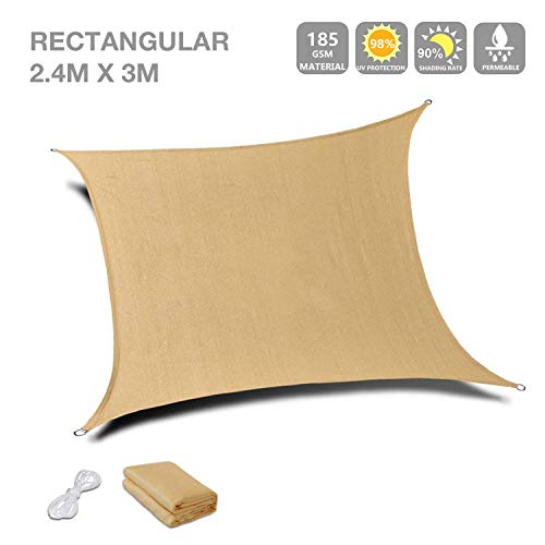 MOLPE 2.4m x 3m Toldo Vela de Sombra Cuadrado, Shade Sail, Bloque UV para Jardín y Al Aire Libre (2.4 x 3 Metros)