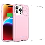 QTshine Battery Case for iPhone 14/13/13 Pro (6.1 Inch),Upgraded 7500mAh Ultra-Slim Portable Charging Case Rechargeable Protective Extended Battery Pack for iPhone 14/13/13 Pro Charger Cover-Pink