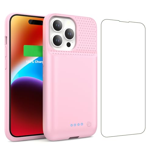 QTshine Battery Case for iPhone 14/13/13 Pro (6.1 Inch) Upgraded 7500mAh Ultra-Slim Portable Charging Case Rechargeable Protective Extended Battery Pack for iPhone 14/13/13 Pro Charger Cover-Pink