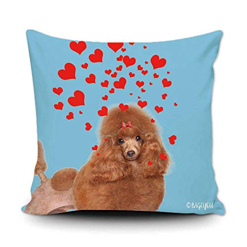Bageyou Dog's Love To You Throw Pillow Cover Puppy Poodle Hound Blowing Kisses Love Hearts Decor Home Blue Canvas Pet Pillow Case 18X18 Inch #TOP9