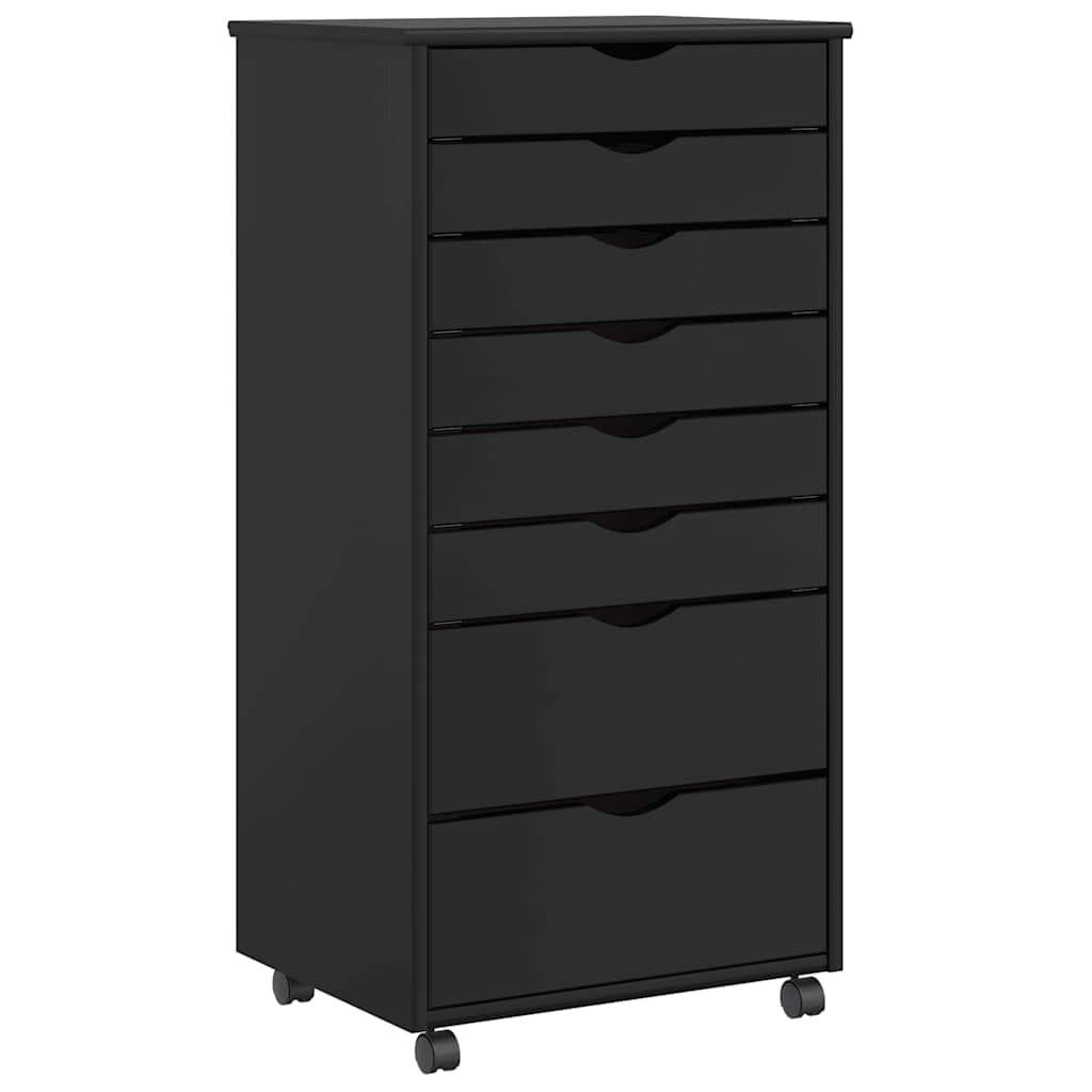 vidaXL Rollschrank mit Schubladen Moss Schwarz Massivholz Kiefer, Kommode, Schubladenschrank, Schreibtischschrank, Aktenschrank, Büroschrank
