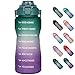 Justfwater 2L Sport Gourde avec Paille, 2 Litre Bouteille d'eau avec Marqueur de Temps Motivation (B7-Vert / Violet)