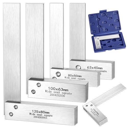 Image of Frienda Machinist Square Set, 2 inch, 3 inch, 4 inch and 5 inch Squares Machinist Engineer Steel Benchmark Measure Tools High Precision 90 Degree Wide Base Tool L-Type Testing Measuring Tool