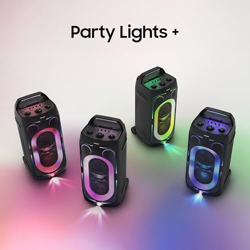 Image of Samsung with in-Built Battery | 18 Hours of Playtime | Party Lights + | Grip & Roll | Splashproof IPX4 | Waveguide | USB Input | 3.5mm Jack | 240 W Bluetooth Party Sound Tower (MX-ST50F /XL, Black)
