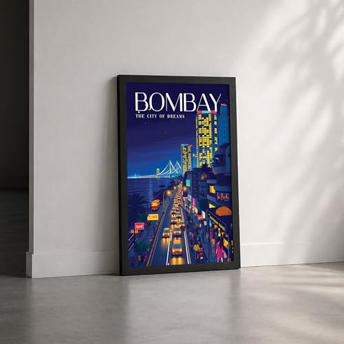 Image of CodersParadise inchBombay - The City of Dreams Framed Wall Poster (12x18 Inch) | Mumbai Skyline Night View Wall Art | Modern Cityscape Decor for Bedroom, Living Room & Workspace | Ready-to-Hang Frame