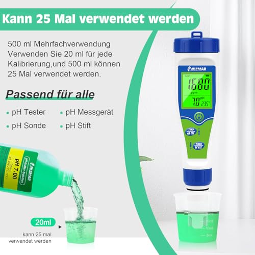 UIUZMAR pH 7.00 Kalibrierlösung, pH Pufferlösung 500ml für Präzise Kalibrierung von pH Messgerät, pH Tester Kalibrierflüssigkeit