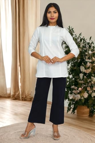 Image of JAIPUR HAND BLOCK Women's Pintuck Plain Short Cotton Kurti|Top STYLE-S91