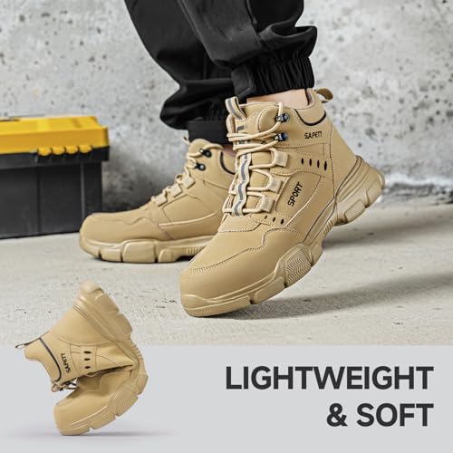Image of Steel Toe Boots for Men Lightweight Work Boots for Men High Top Safety Boot with Kevlar Puncture-Resistant Midsole Comfortable Industrial Work Shoes Splash-Proof Botas De Trabajo para Hombre