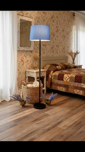 Image of Modern Floor Lamp with Fabric Shade, Metal Base, Red | Standing Lamp, Living Room & Bedroom, Warm Ambient Lighting, Home Decor (Blue)