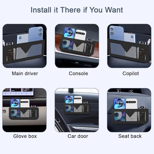 Image of STHIRA Car Seat Storage Pocket PU Breathable Car Utility Accessories Peel-And-Stick Car Organiser and Space-Saving Car Net Pocket for Phone, Keys, Cards, Sunglasses, Dashboard 24x10cm