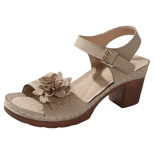 Womens Platform Heeled Sandal Fashion Chunky Heels Sandals Comfortable Dressy Arch Support Ankle Strap Wedge Sandals Open Toe Low Heel Breathable Shoes