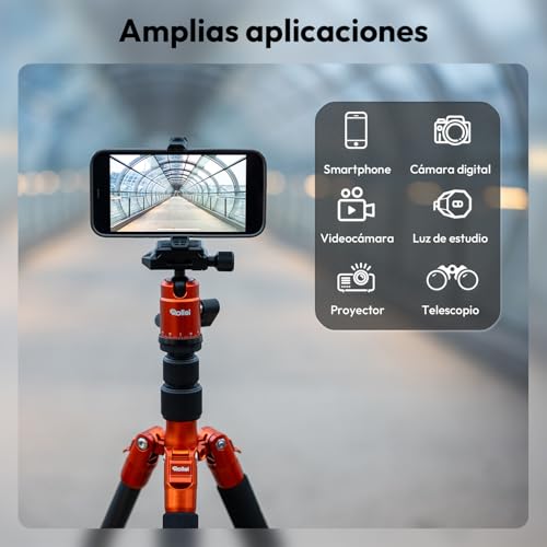 Miniatura 8 de Rollei Compact Traveler No I Carbon I Naranja I Trípode De Viaje Ligero I Trípode Fotográfico De Tamaño Compacto I Rótula De Bola Y Bolsa Para Trípode