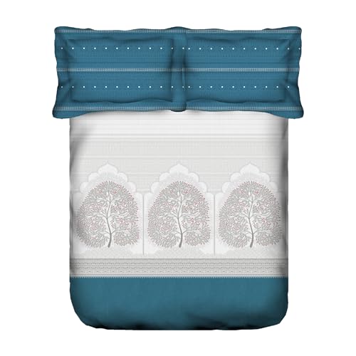 Image of MYTRIDENT Sanskriti Cotton Bedsheet for Double Bed, Gifting Collection King Size - Gond Art Blue