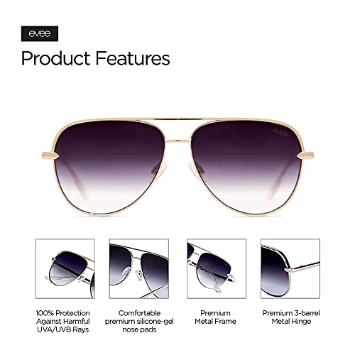 Image of EVEE Fashionable Metal Aviator Sunglasses with Oversize Flat Reflective Mirror Lenses (GEMINI)