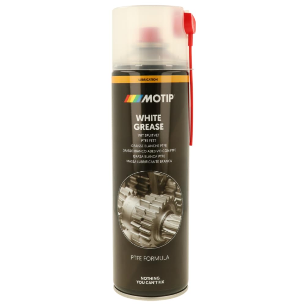 MOTIP Grasso Adesivo con PTFE, Lubrificante per Metallo e Plastica, Idrorepellente, Resistente da -30°C a +160°C, Spray Concentrato, 12 pezzi