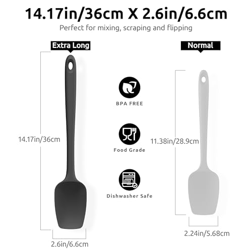 Image of U-Taste 14 inch Long Silicone Spoonula, 600F High Temp Spoon Spatula, Black