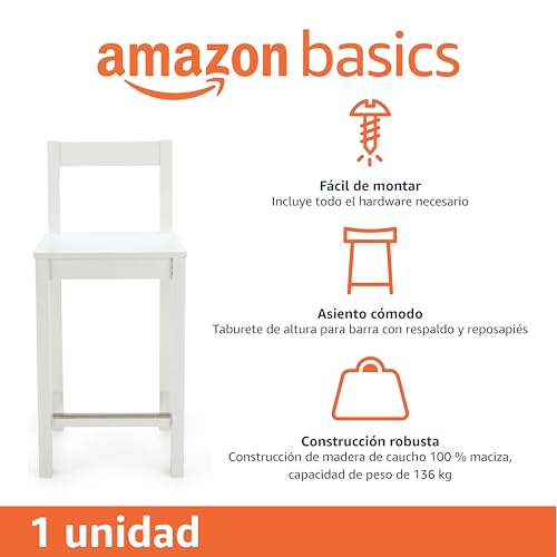 Características del taburete Amazon Basics, fácil de montar, con estructura robusta y cómoda