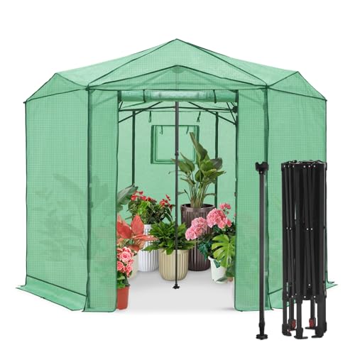 Image of EAGLE PEAK 8.5x8.5 Easy Setup Pop Up Greenhouse, Hexagon, Clear /Green