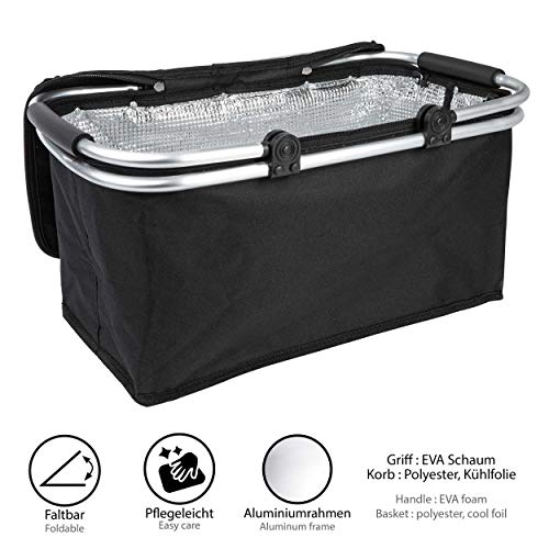ONVAYA® Einkaufskorb faltbar mit Kühlfunktion | schwarz | Faltkorb mit Deckel | Isolierkorb | Einkaufstasche | Klappkorb | Thermokorb klappbar