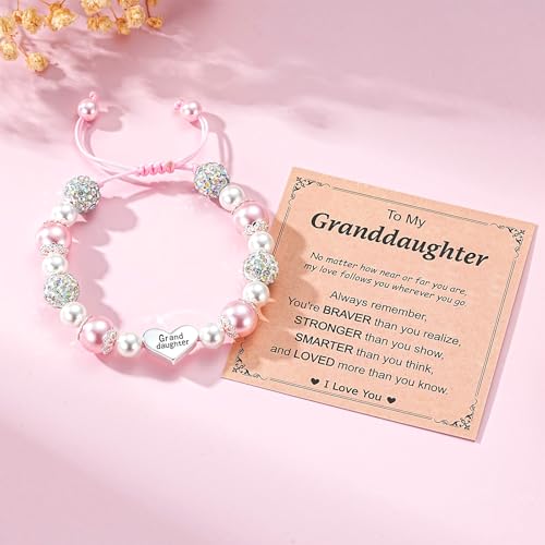 Image of Granddaughter Daughter Gifts -Heart Natural Stone Beaded Bracelet for Girls, Valentines Birthday Gifts for Girls Daughter Granddaughter