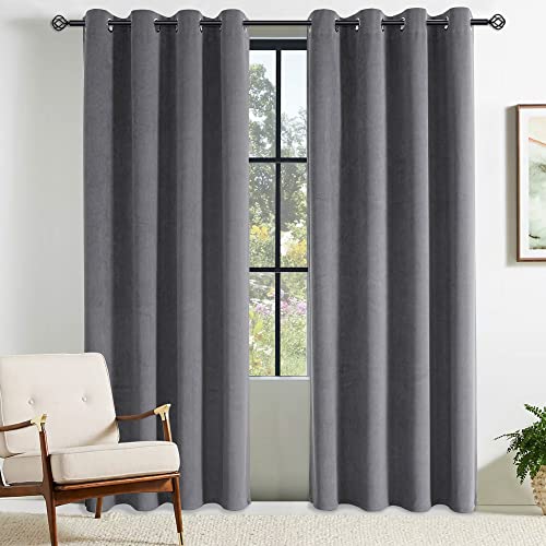 CUCRAF Velvet Curtains Full Blackout Curtains With Eyelets Stylish Luxury Velvet Blackout Curtain For Living Room Set of 2 Dark Grey 46 x 90(W x L)
