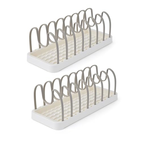 Clove 2er-Set Topfdeckel Organizer Schublade 42X17cm Topfdeckelhalter Deckelhalter Küche Schubladen Verstellbarer Pfannenhalter Küchenschrank BPA-Freier Plastik Kunststoff 42X17cm Hellbeige