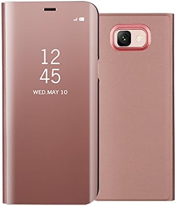 Cover Samsung Galaxy J7 Max Flip Book, BZCTAH Electroplate Hard PC Plastic Inner Transparent View Standing Case, Thin Folio Smooth Cover with Support Function for Samsung Galaxy J7 Max,Rose Gold#1